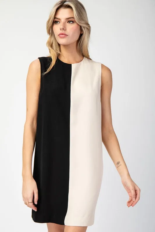 Black Color Block Sleeveless Mini Dress