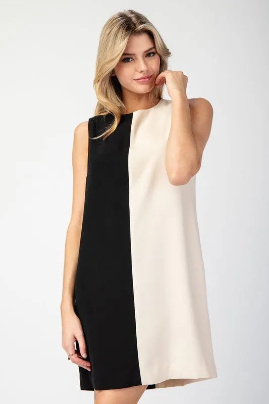 Black Color Block Sleeveless Mini Dress