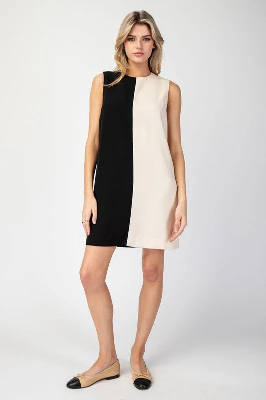 Black Color Block Sleeveless Mini Dress