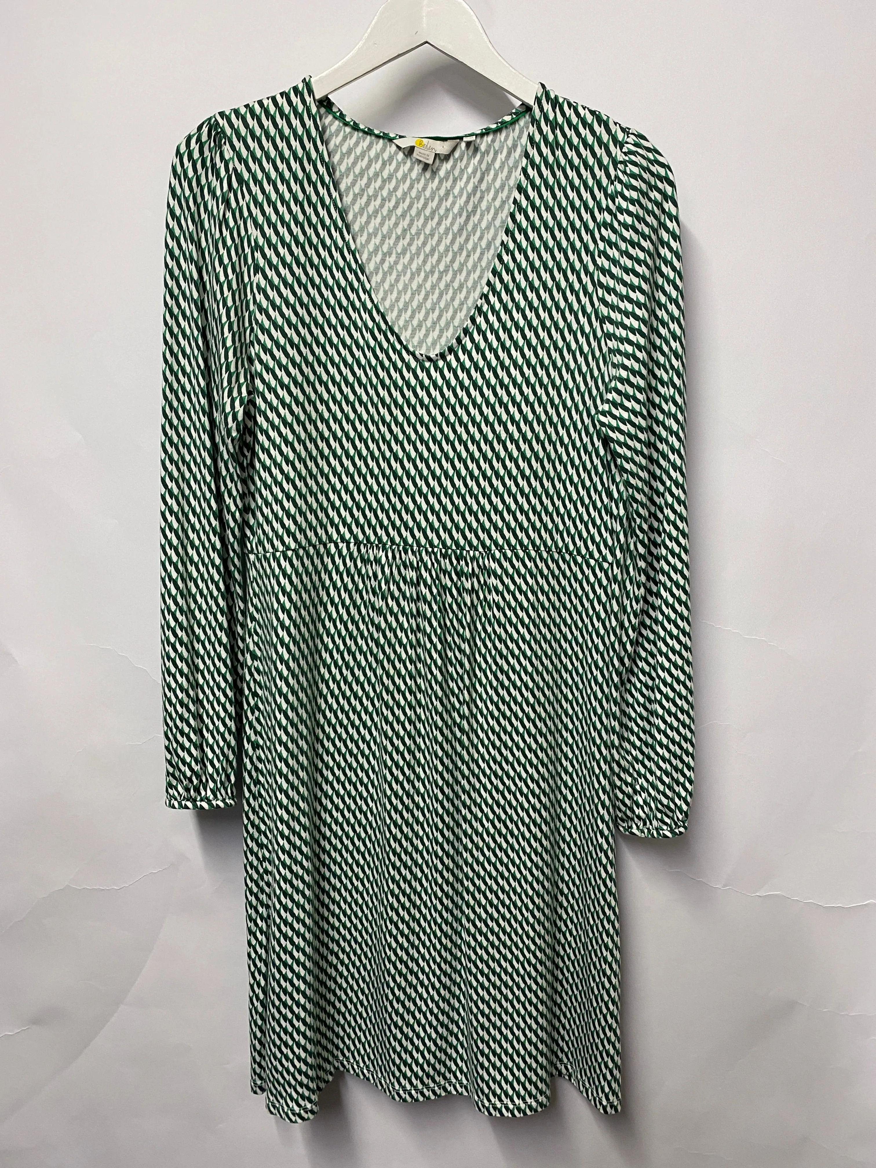 Boden Green and White Comfy Stretch Mid Length Dress 12