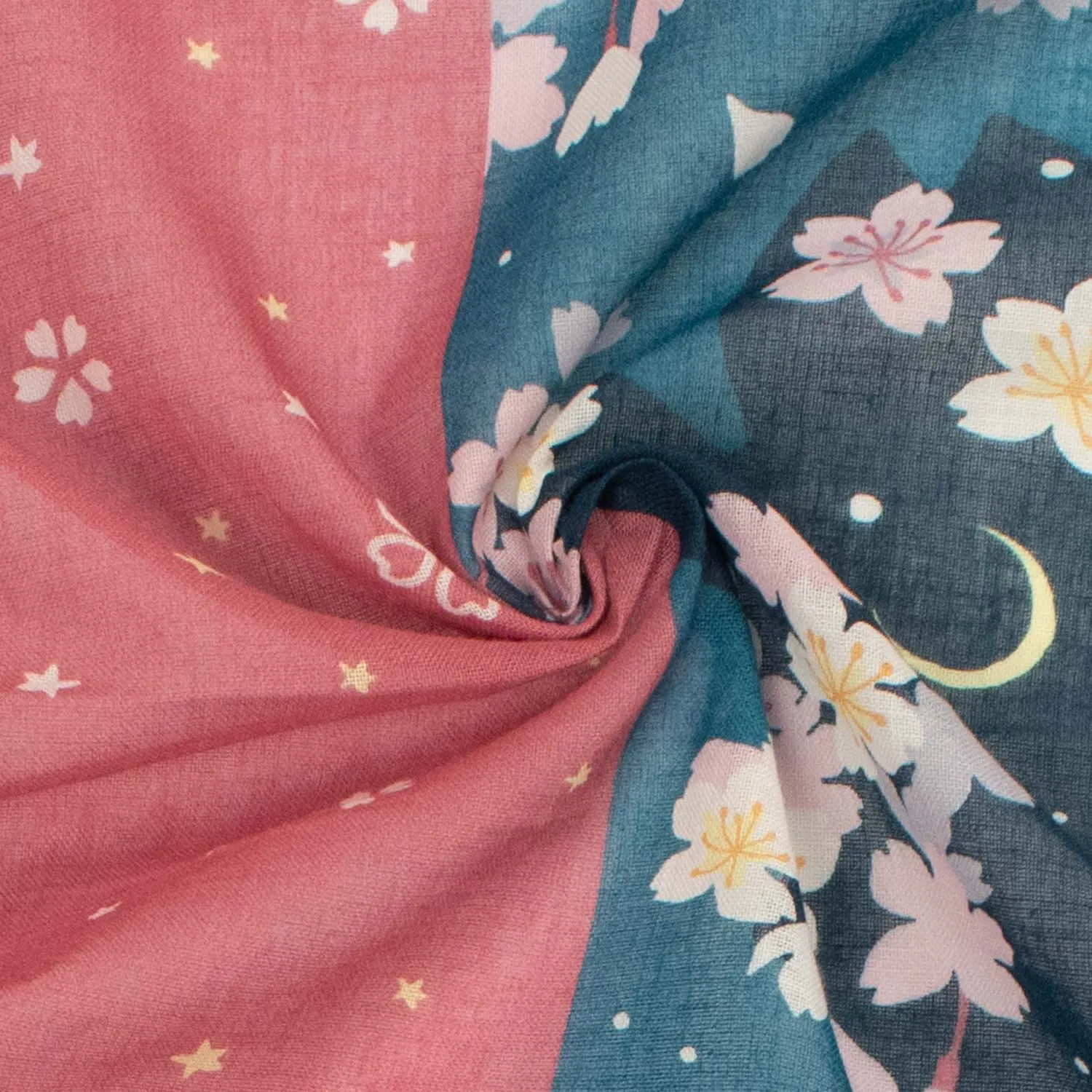 Border Printed Cotton Voile Design-25 Sakura on Pink/Turquoise