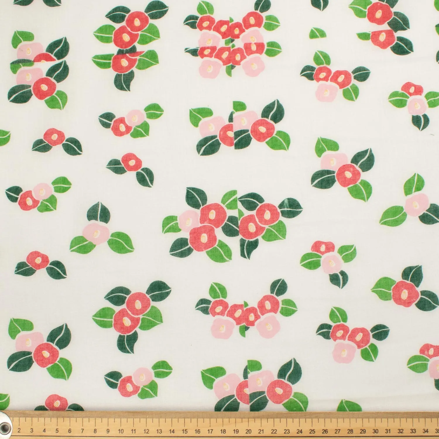 Border Printed Cotton Voile Design-29 Red Flowers on White/Cream Dots on Red