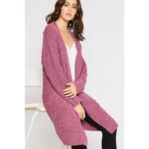 Bouclé Comfy Open Front Cardigan - Muave