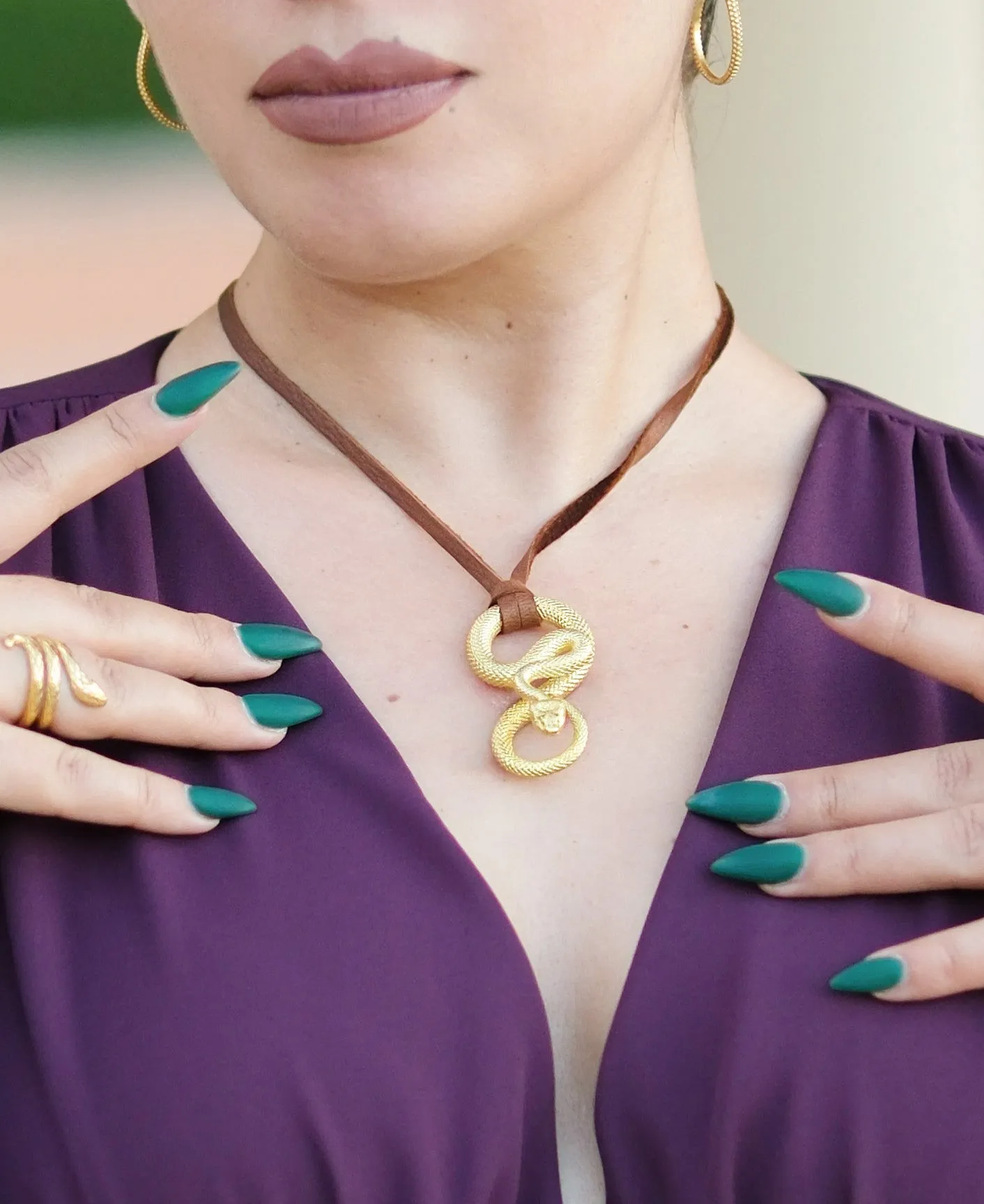 Brass Serpent Leather Necklace (Brown/Gold) YARD SALE