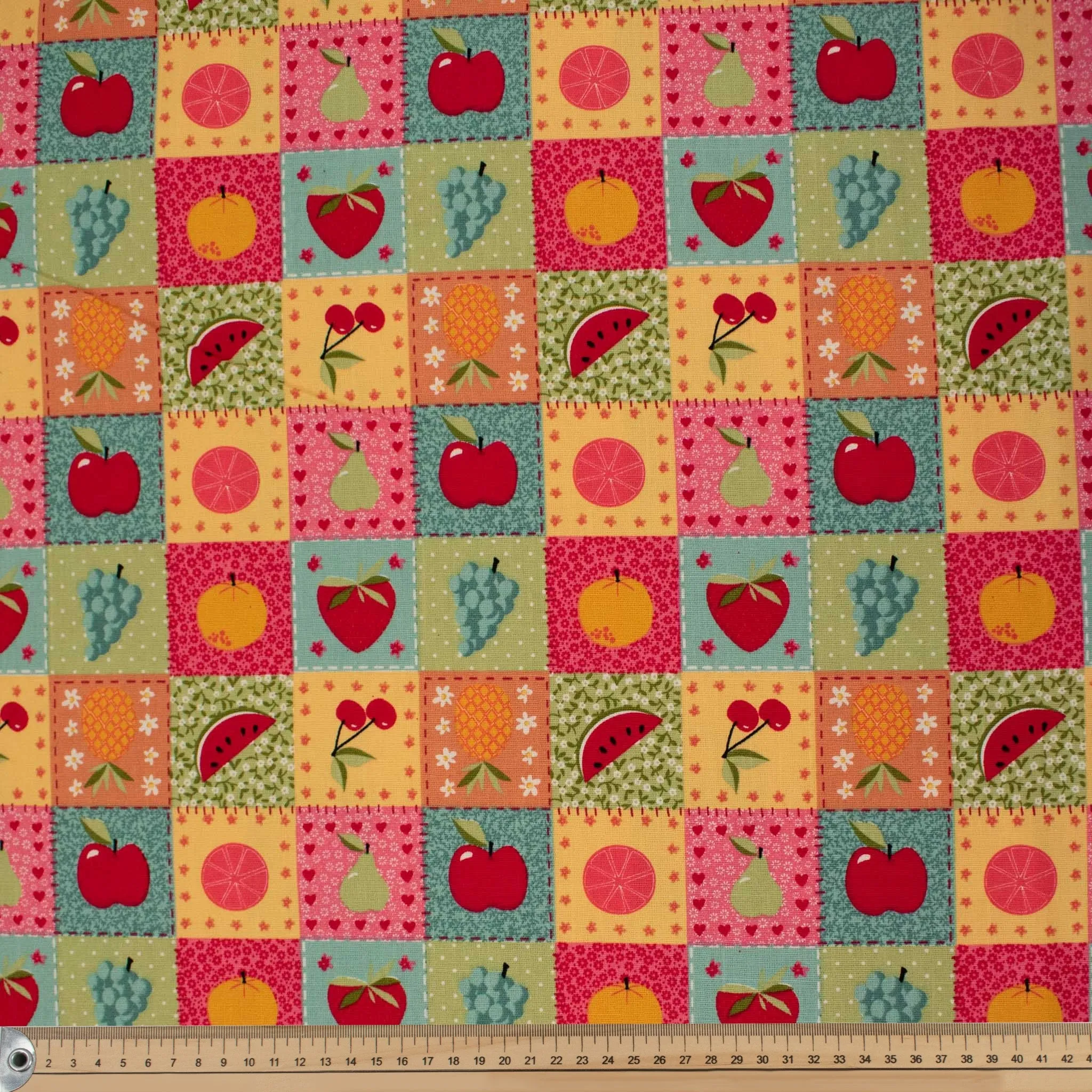 Bright Patchwork Fruits Cotton Canvas Print