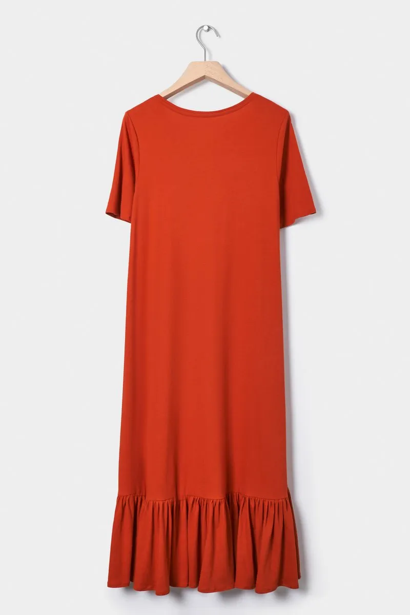 Building Block Gather Hem Dress - Burnt Orange