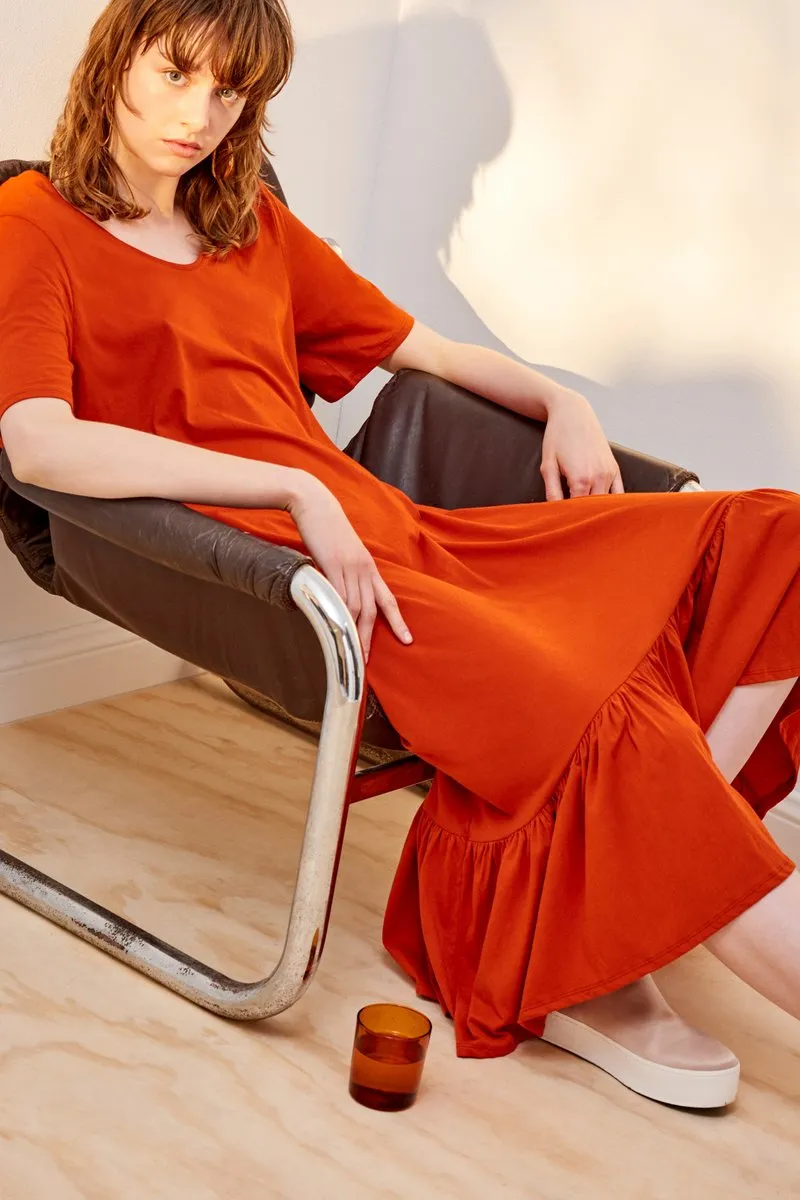 Building Block Gather Hem Dress - Burnt Orange