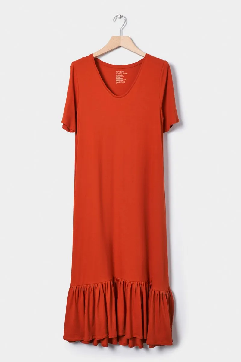 Building Block Gather Hem Dress - Burnt Orange