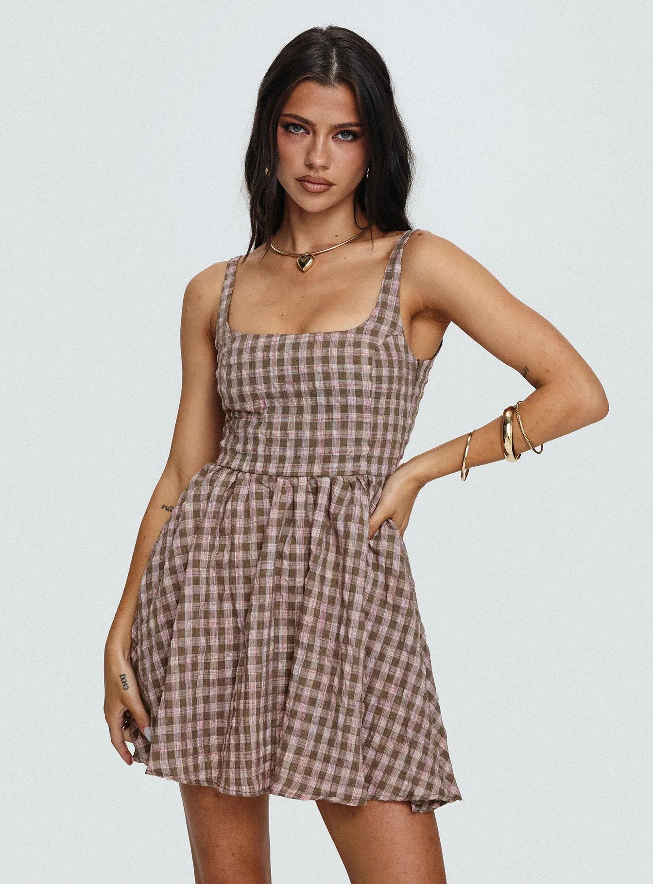 Cartmel Mini Dress Brown / Pink