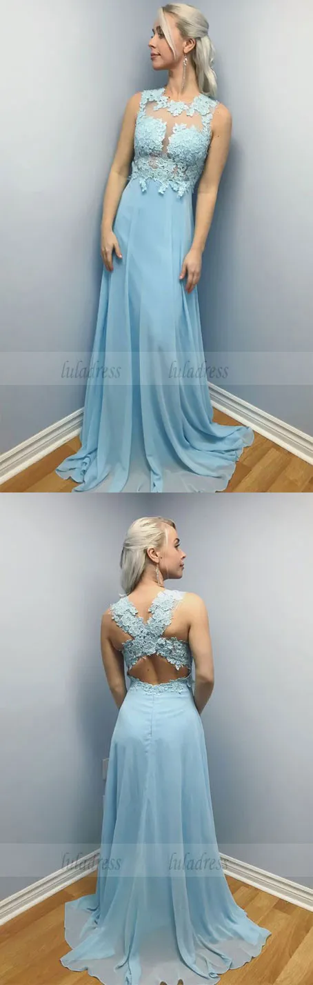 chiffon long prom dress, party dress elegant blue chiffon long prom dress evening dress