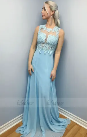 chiffon long prom dress, party dress elegant blue chiffon long prom dress evening dress