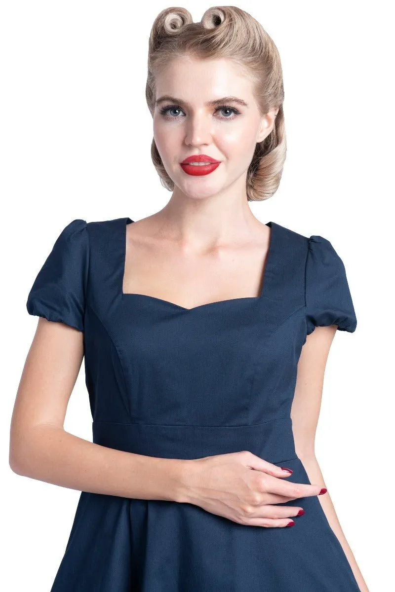 Claudia Flirty Fifties Style Dress in Plain Navy