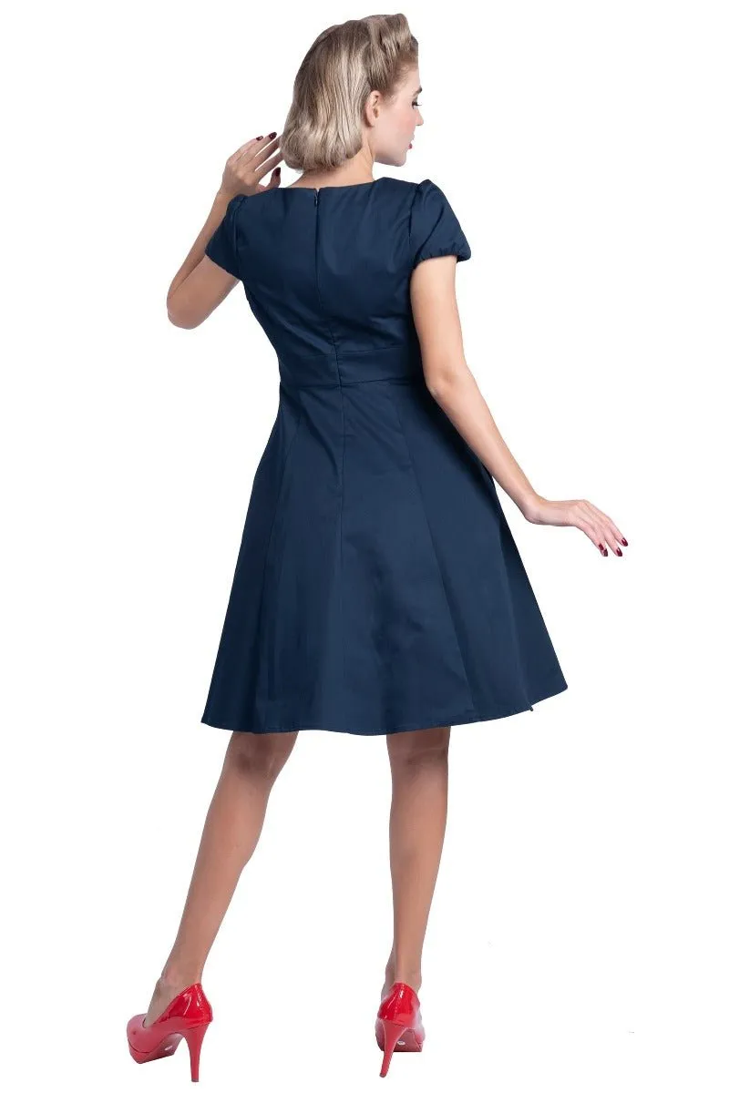 Claudia Flirty Fifties Style Dress in Plain Navy