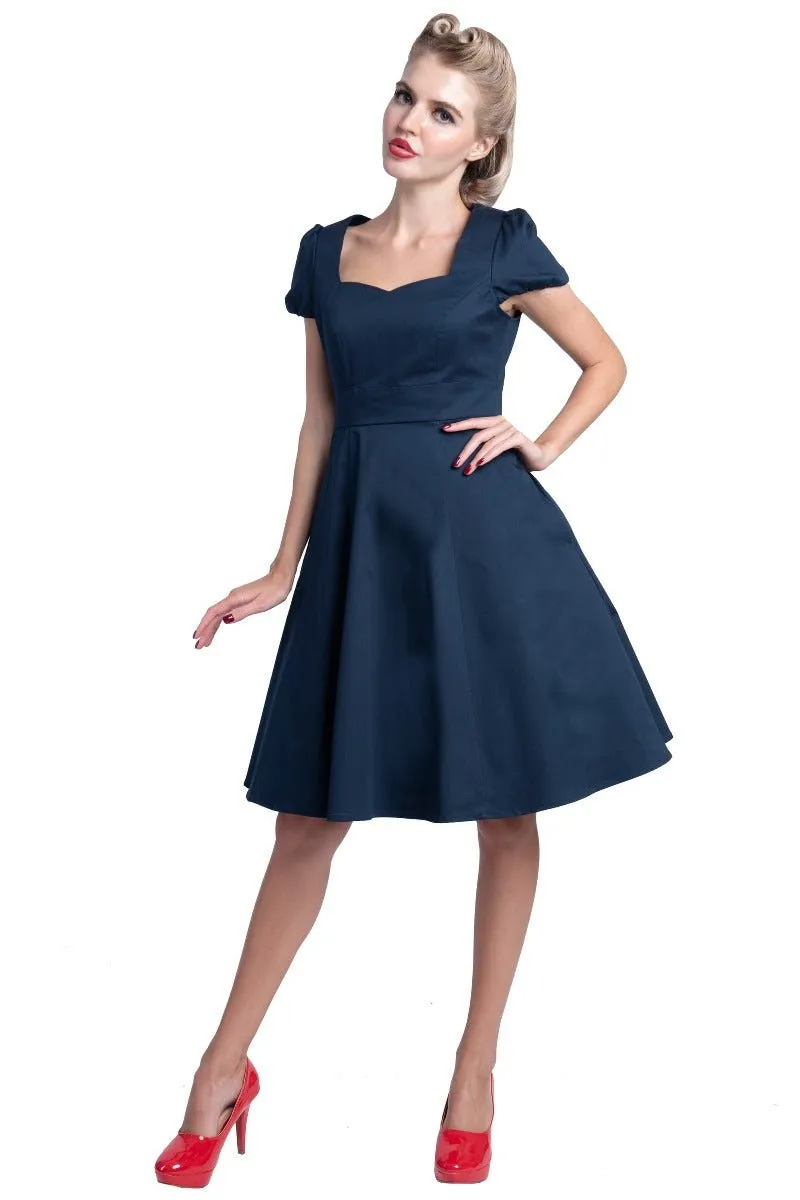 Claudia Flirty Fifties Style Dress in Plain Navy