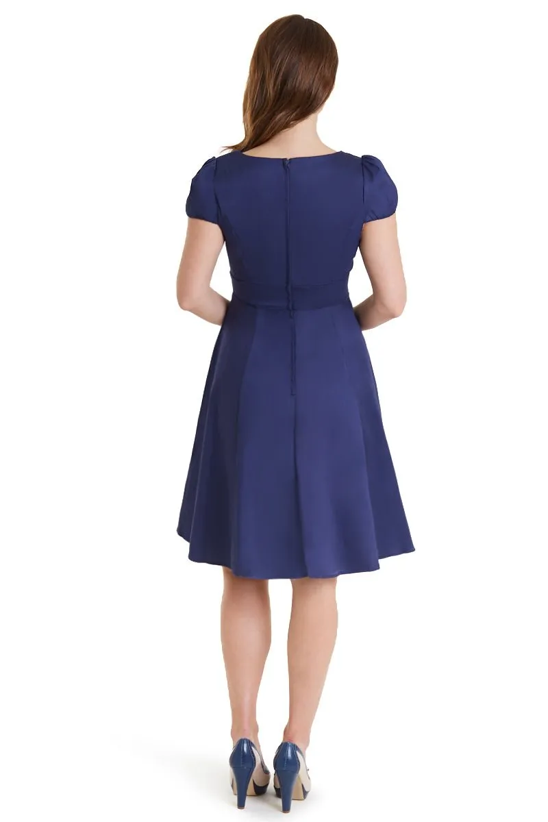 Claudia Flirty Fifties Style Dress in Plain Navy