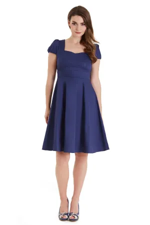 Claudia Flirty Fifties Style Dress in Plain Navy