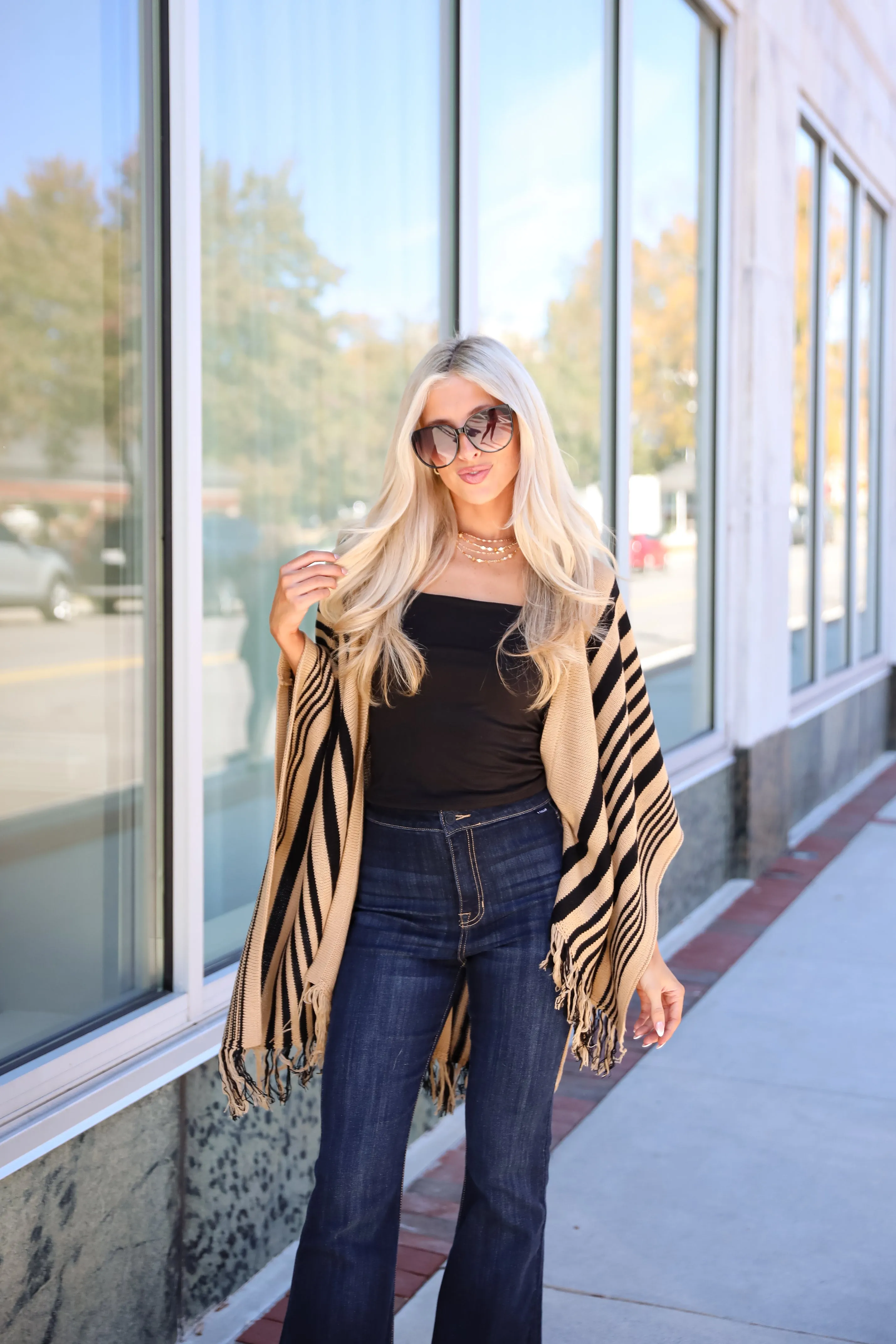 Comfy Concept Beige Striped Fringe Kimono - DOORBUSTER