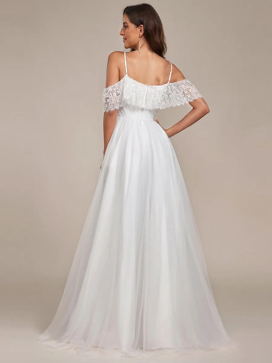 Custom Size Spaghetti Strap Lace High-Low Wedding Dress