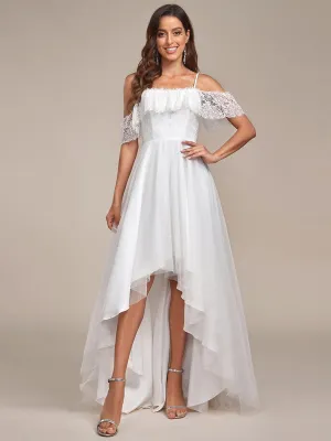 Custom Size Spaghetti Strap Lace High-Low Wedding Dress