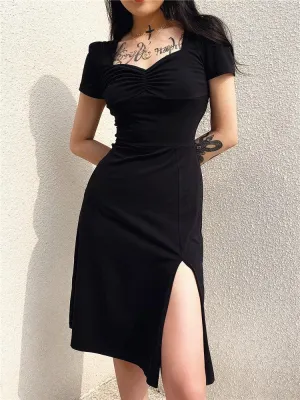 Dark Academia Leg Split Midi Dress