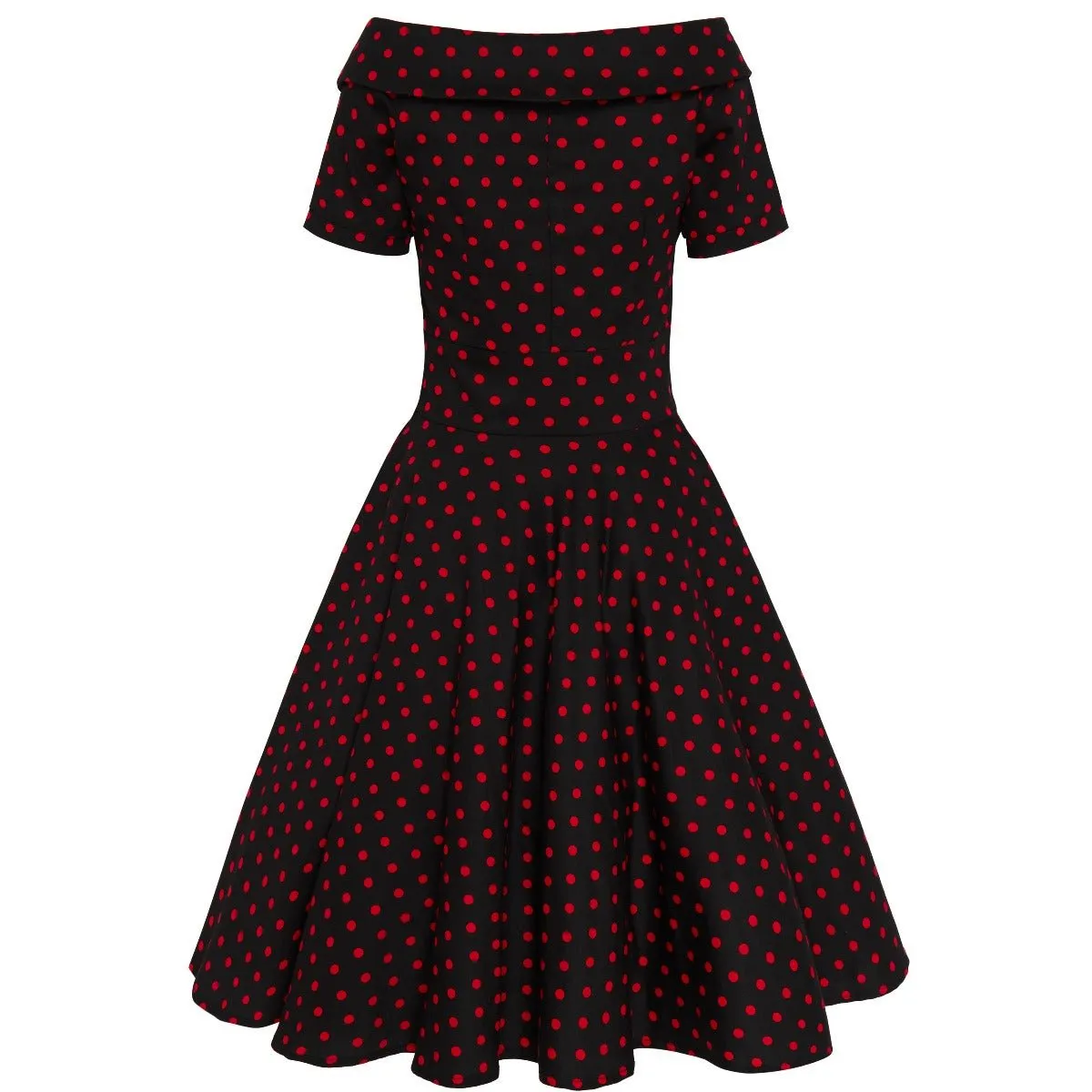 Darlene Retro Polka Dot Swing Dress in Black-Red