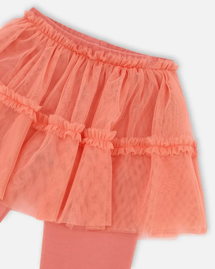 Deux Par Deux Leggings With Tulle Skirt - Terra Cotta