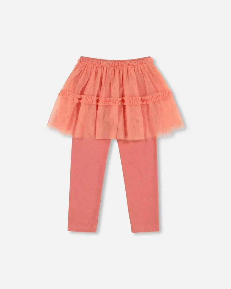 Deux Par Deux Leggings With Tulle Skirt - Terra Cotta