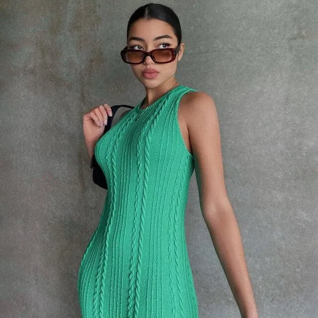 DressBetty - Summer Solid Color Knitted Sleevele Tank Dresses