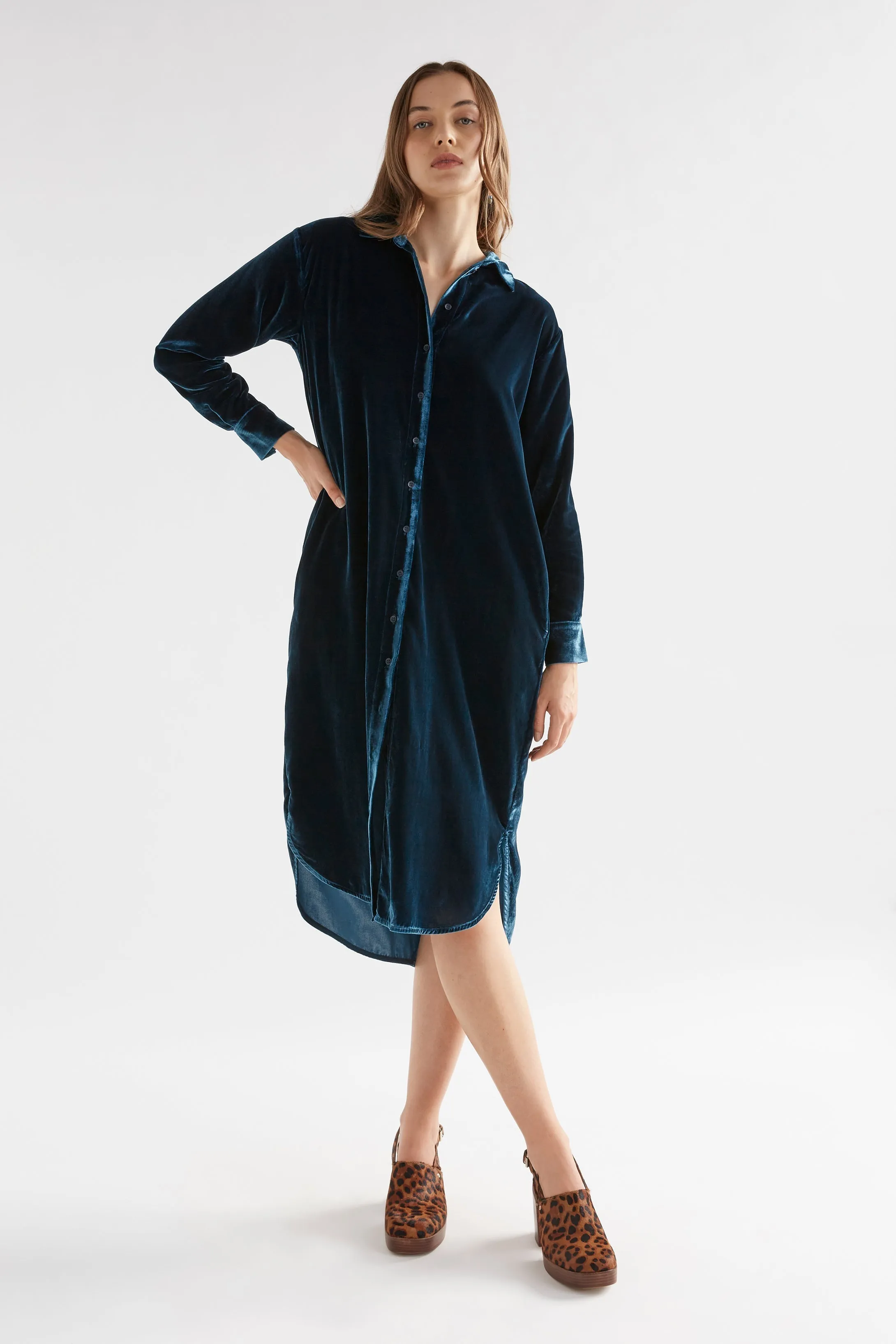 Elk The Label - Suuri Velvet Shirt Dress - Teal