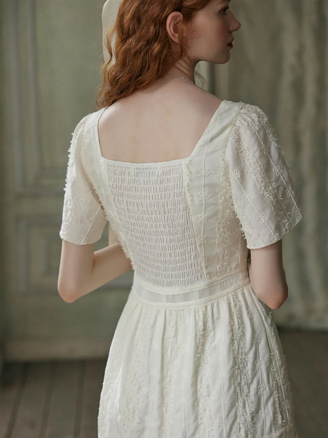 Elora French Square Neck Angel Embroidered Lace Dress