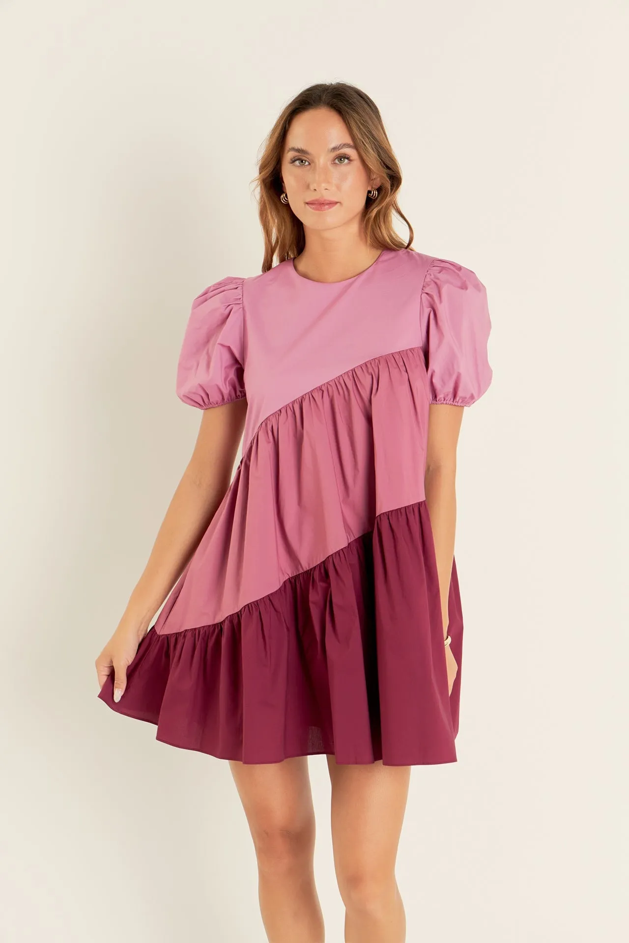 English Factory - Asymmetrical Colorblock Puff Sleeve Dress