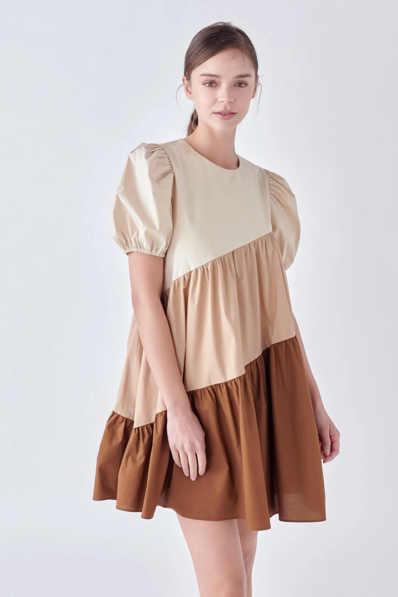 English Factory - Asymmetrical Colorblock Puff Sleeve Dress