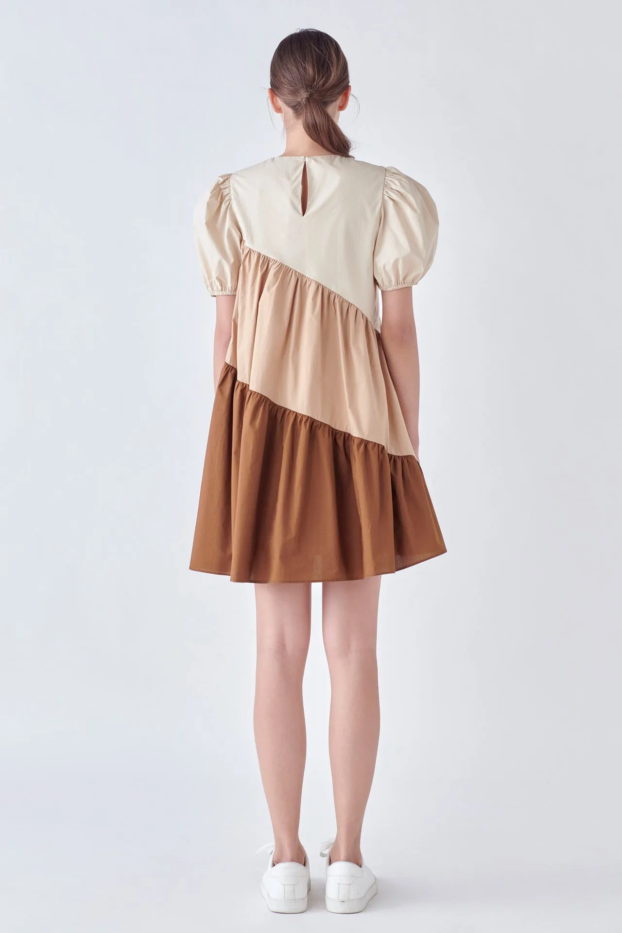 English Factory - Asymmetrical Colorblock Puff Sleeve Dress