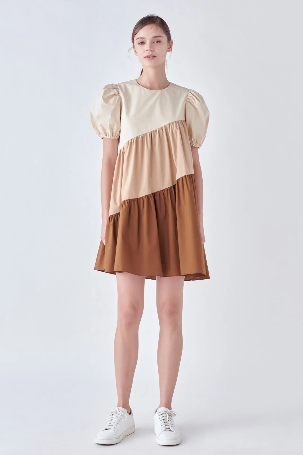 English Factory - Asymmetrical Colorblock Puff Sleeve Dress