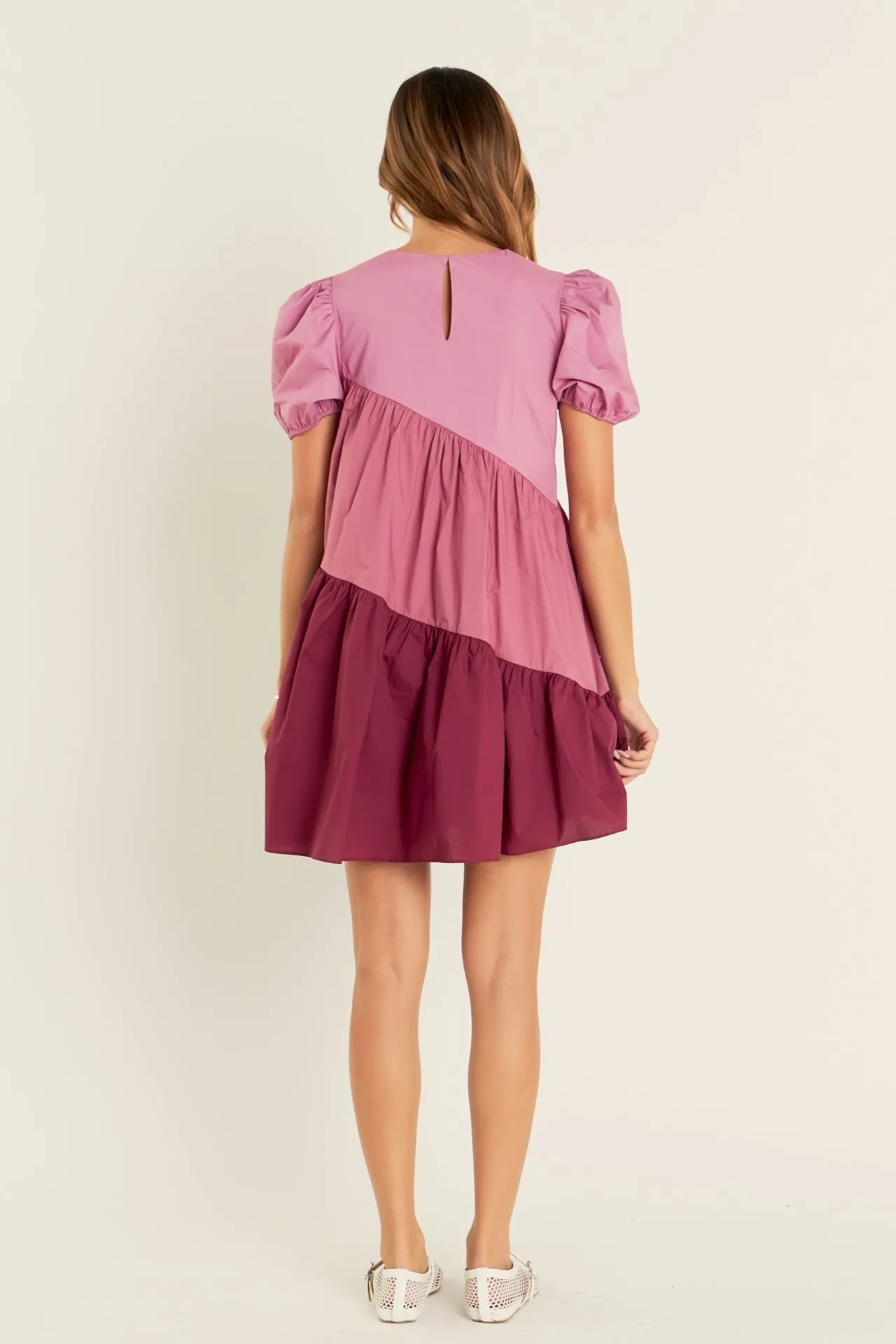 English Factory - Asymmetrical Colorblock Puff Sleeve Dress