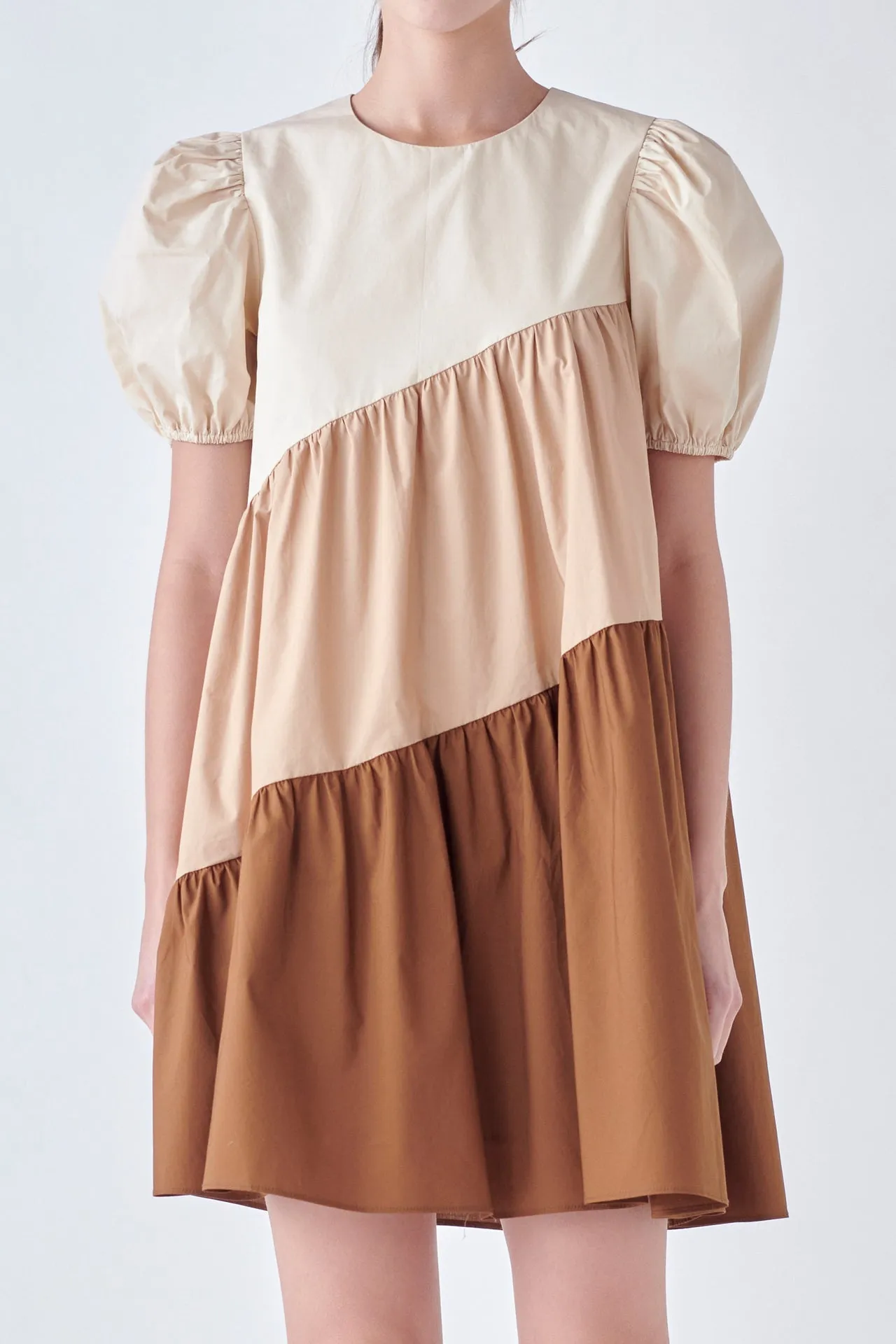 English Factory - Asymmetrical Colorblock Puff Sleeve Dress