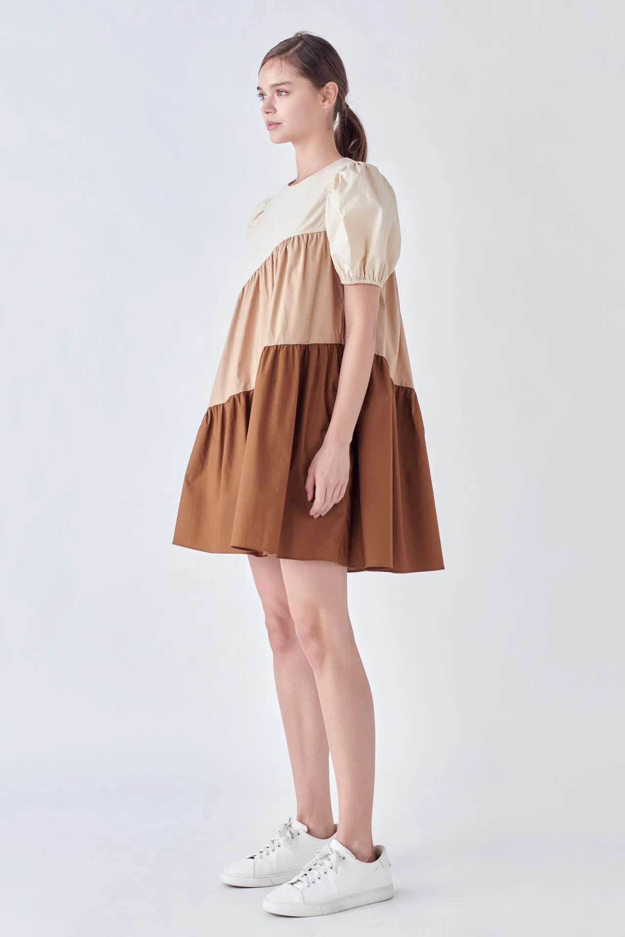 English Factory - Asymmetrical Colorblock Puff Sleeve Dress