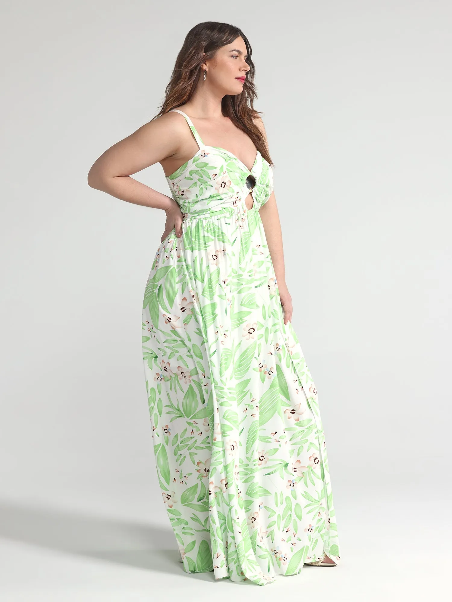 Fashion To Figure - Tropical Print O-Ring Maxi Dress