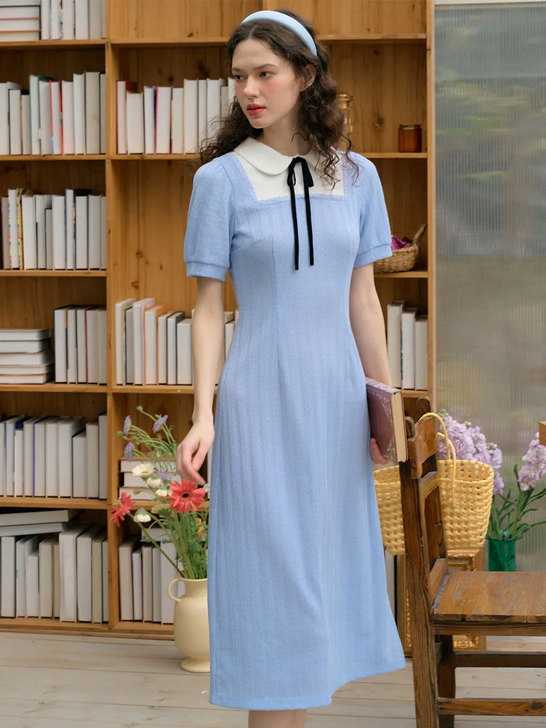 【Final Sale】Marlee Bow Peter Pan Collar Contrast Dress