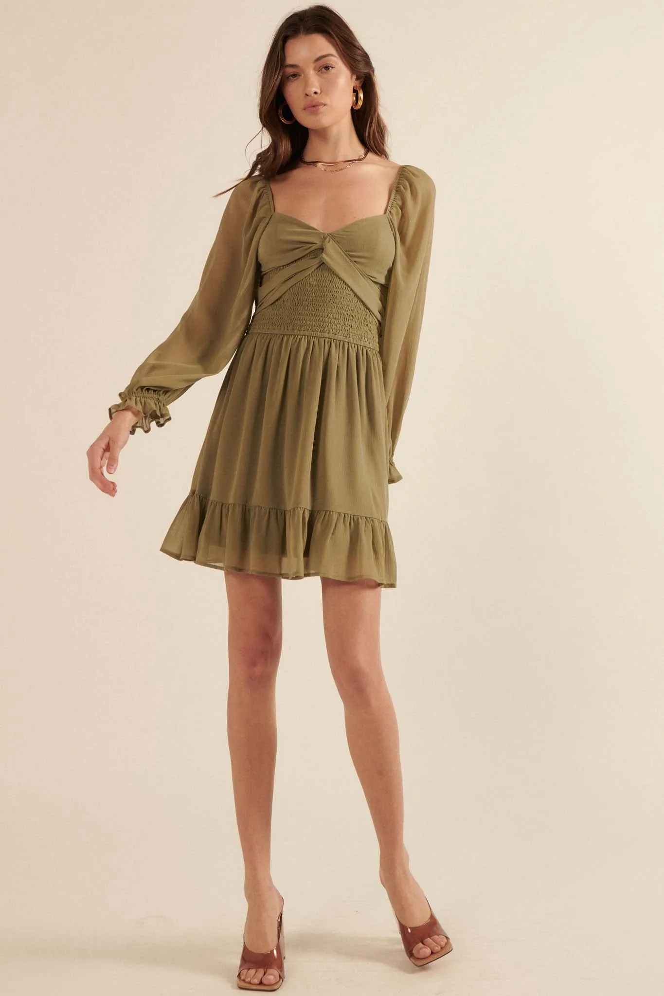 Fine Romance Smocked Chiffon Mini Peasant Dress