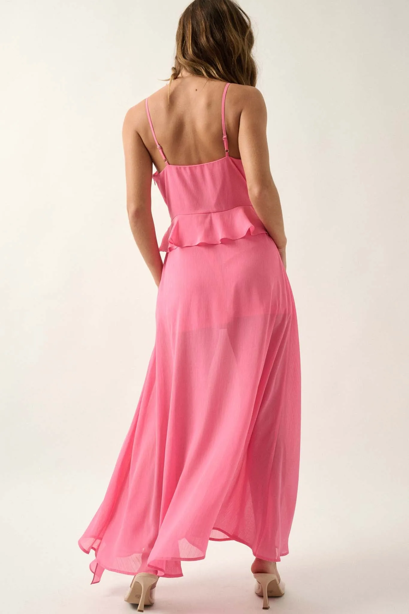 Flamenco Fever Ruffled Chiffon Maxi Slip Dress