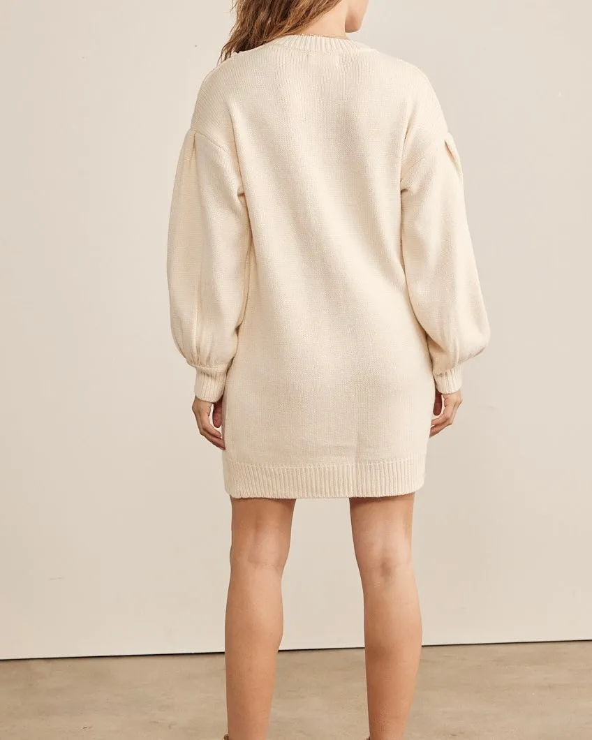 Floral Applique Relaxed Fit Sweater Mini Dress in Cream