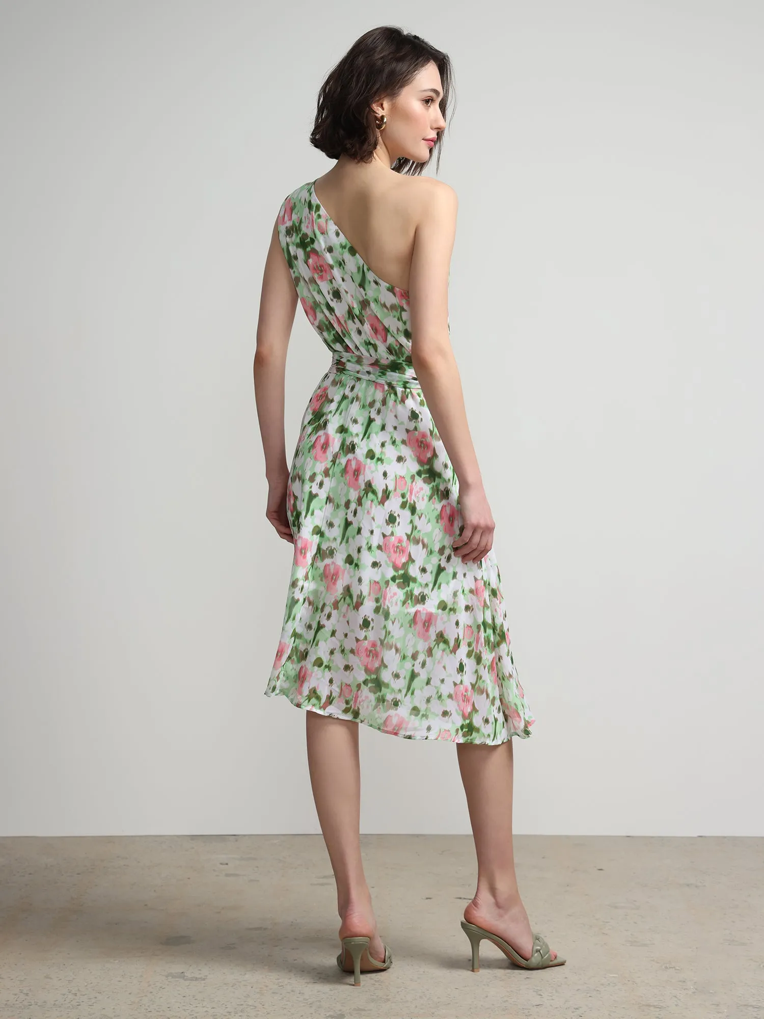 Floral-Print One-Shoulder Midi Dress