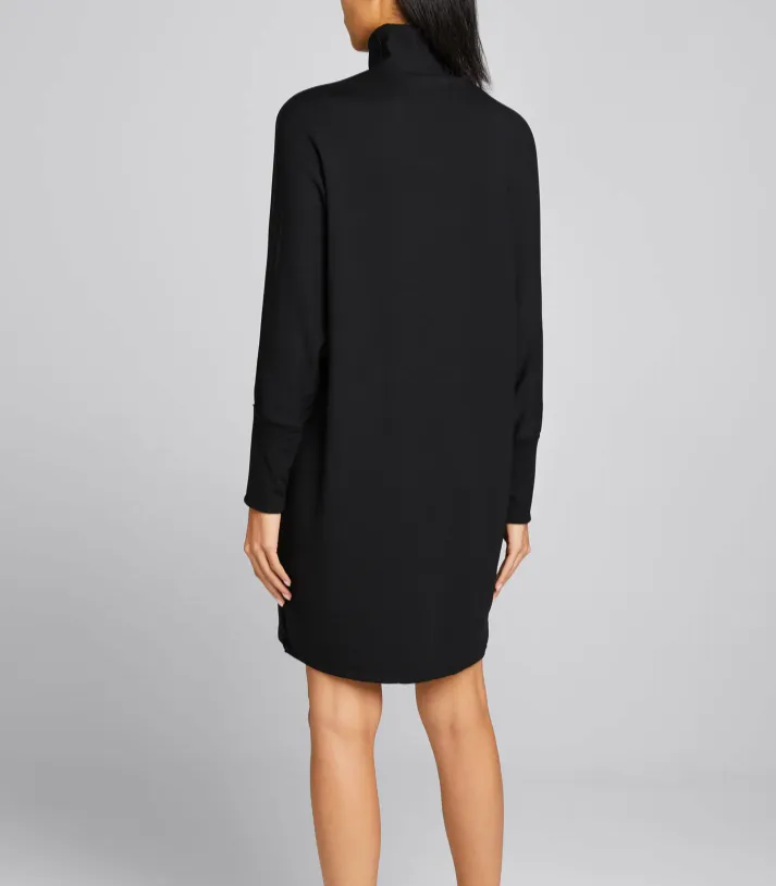 French Terry Turtleneck Dress w/ Wide Sleeve - Navy