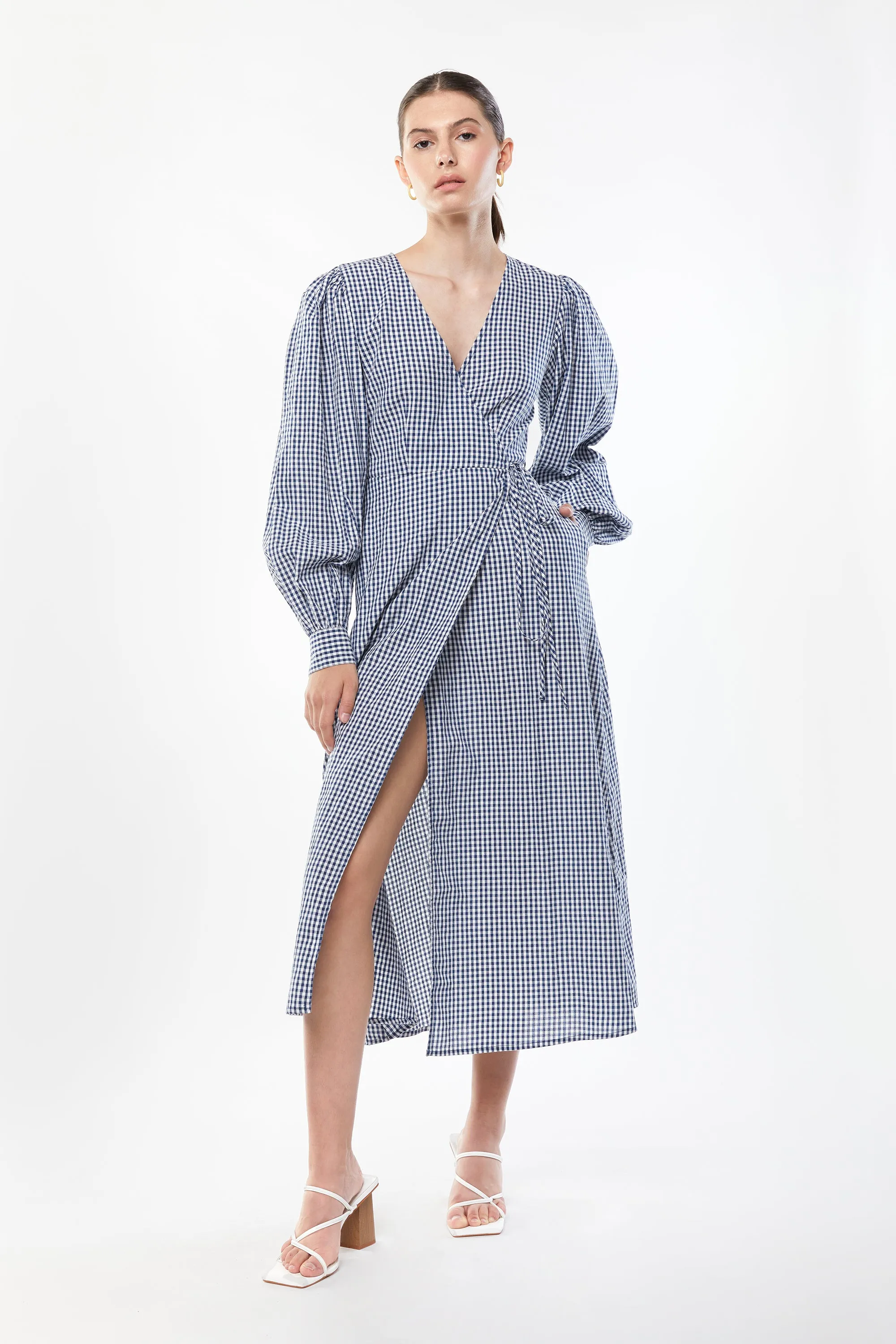 GINGHAM SEERSUCKER WRAP DRESS