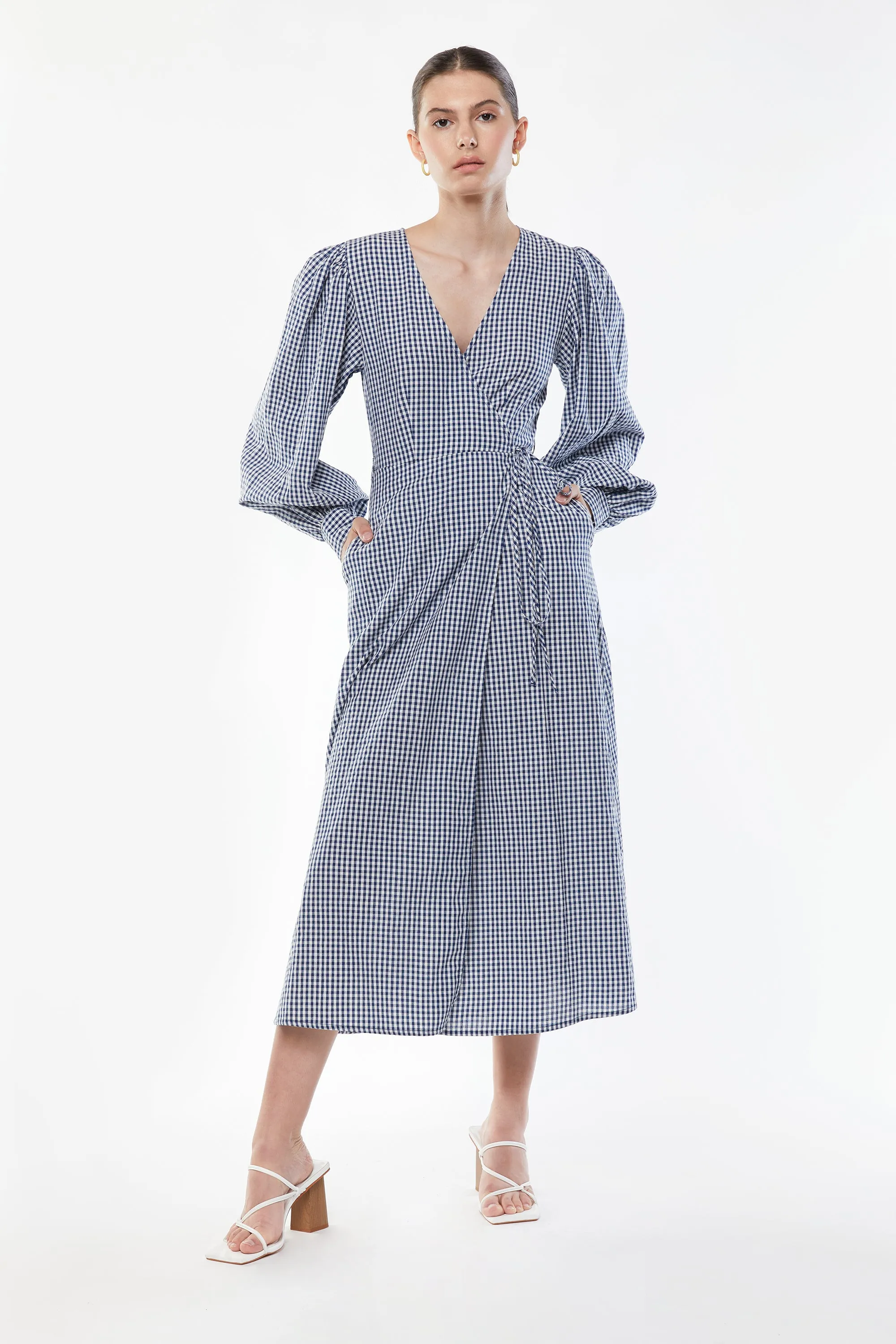 GINGHAM SEERSUCKER WRAP DRESS