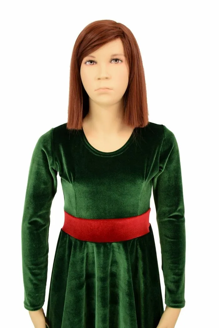 Girls Green & Red Velvet Skater Dress