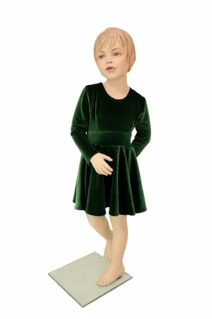 Girls Green Velvet Skater Dress