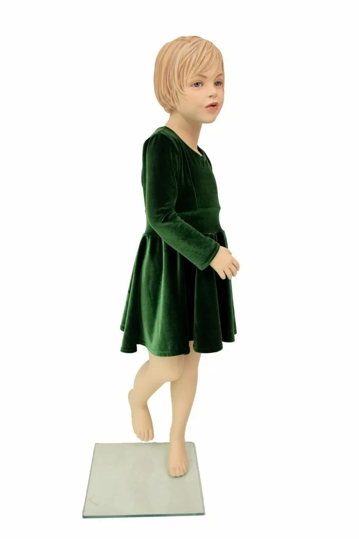 Girls Green Velvet Skater Dress