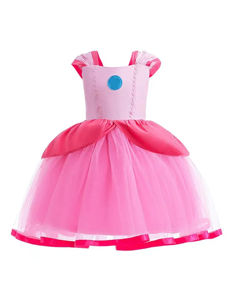 Girls Pink Banded Hem Princess Dress Up Costume Halloween Party Dress 1-6